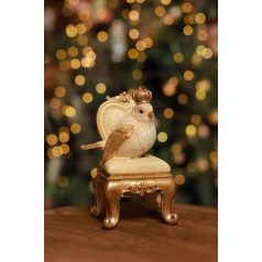 LUX arany karácsonyfadísz madár, fotelben - 14 cm  