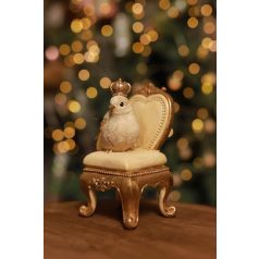 LUX arany karácsonyfadísz madár, fotelben - 14 cm  