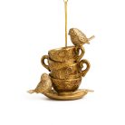 Karácsonyfadísz - LUX arany csésze, madarakkal - 10 cm
