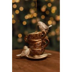 LUX arany karácsonyfadísz csésze, madarakkal - 10 cm