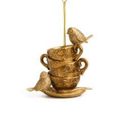 Karácsonyfadísz - LUX arany csésze, madarakkal - 10 cm