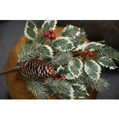 Zöld fagyos magyal és lucfenyő ág - 42 cm  