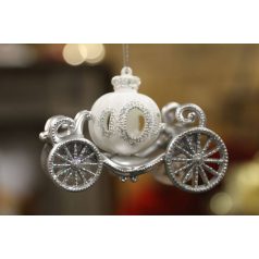 Ezüst-fehér karácsonyfadísz kocsi - 12 cm  