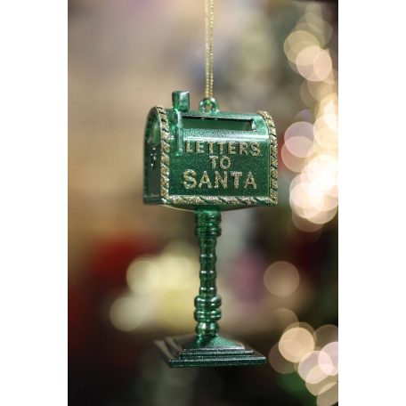 Zöld karácsonyi dekorációs postaláda - 11 cm 