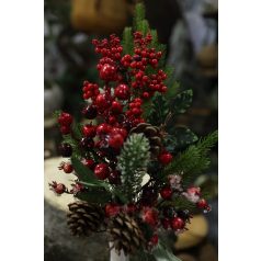 Piros mű ágacska, bogyókkal - 65 cm  
