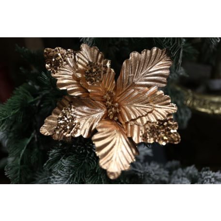 Bronz színű fényes karácsonyi rózsa - 25 cm 