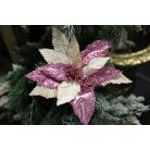 Rózsaszín halvány és fényes karácsonyi rózsa - 28 cm 