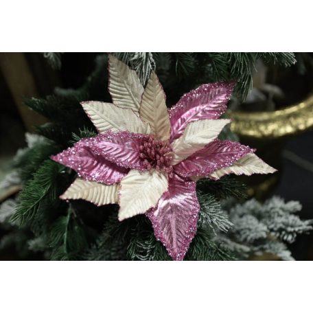 Rózsaszín halvány és fényes karácsonyi rózsa - 28 cm 