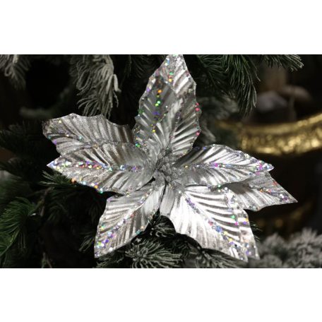 Ezüst fényes karácsonyi rózsa 2. - 25 cm 