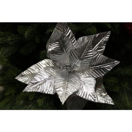 Ezüst fényes karácsonyi rózsa - 30 cm 