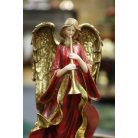 Piros-arany angyal figura trombitával - 38 cm 