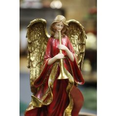 Piros-arany angyal figura trombitával - 38 cm 