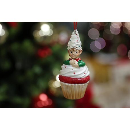 Klasszikus karácsonyi díszek manó muffinban - 11 cm