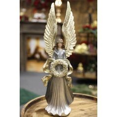 Kék-arany angyal figura, koszorúval - 51cm  