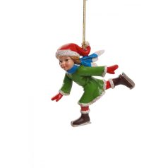   Piros-zöld függő karácsonyi dísz korcsolyázó lány - 8 cm   