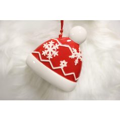 Piros karácsonyi dekorációs sapka pelyhekkel - 11 cm  