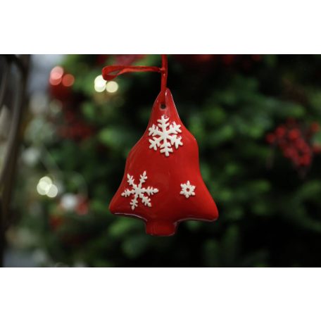  Piros függő karácsonyfa hópelyhekkel - 11 cm 