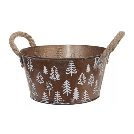 Fém kaspó kötél füllel barna mintás - 20x10 cm