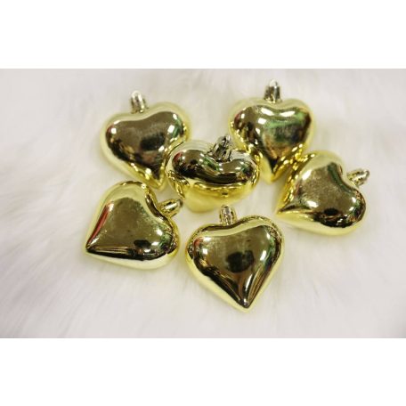 Arany függő karácsonyi szív - 6 cm - 6 db/csomag 