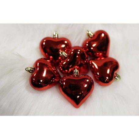 Piros függő karácsonyi szív - 6 cm - 6 db/csomag