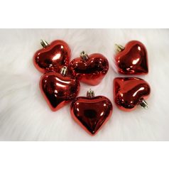 Piros függő karácsonyi szív - 6 cm - 6 db/csomag