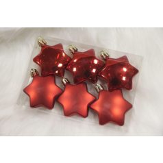   Piros függő karácsonyi díszek csillagok - 5 cm - 6 db/csomag 