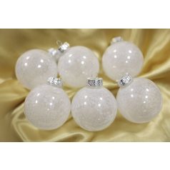   Jégfehér műanyag karácsonyi gömbök - 8 cm - 6 db/csomag  