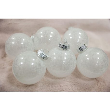 Jégfehér műanyag karácsonyi gömbök - 10 cm - 6 db/csomag