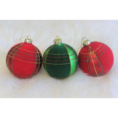   Kockás piros és zöld karácsonyi gömbök - 8 cm - 3 db/csomag
