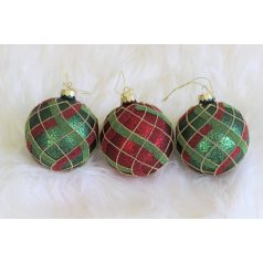   Karácsonyi gömbök - Piros-zöld kockás - 8 cm - 3 db/csomag