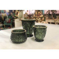 Zöld üveg gyertyatartó tealámpához - 7 cm, 10 cm