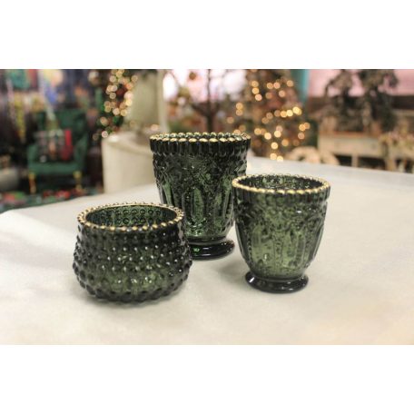 Zöld üveg gyertyatartó tealámpához - 7 cm, 10 cm