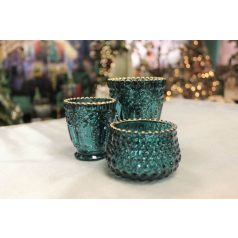   Türkiz színű üveg gyertyatartó tealámpához - 7 cm, 10 cm    