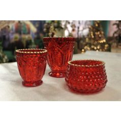 Piros üveg gyertyatartó tealámpához - 7 cm 