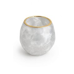 Fehér fagyos üveg gyertyatartó - 8 cm