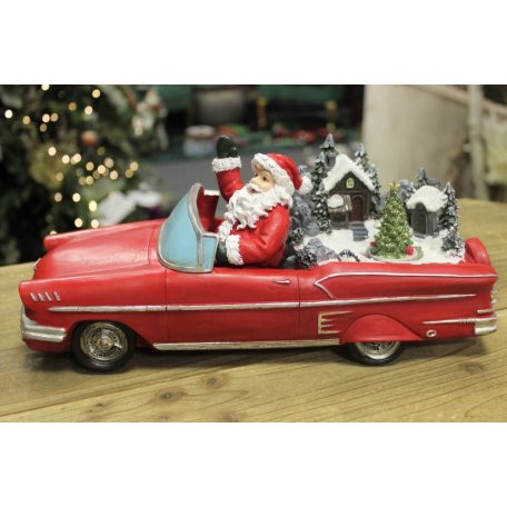 Piros világító karácsonyi autó Mikulással - 36 cm  