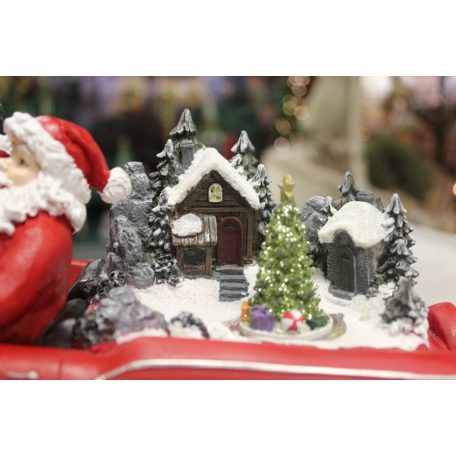 Piros világító karácsonyi autó Mikulással - 36 cm  