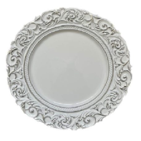 Fehér és ezüst dekor tálca - 35 cm   