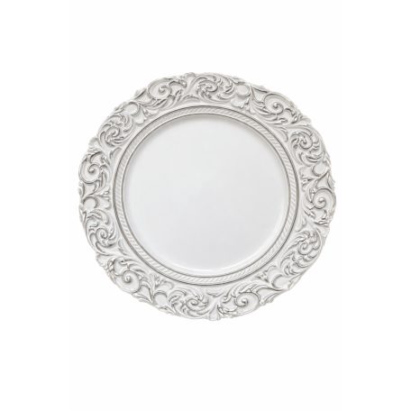 Fehér és ezüst dekor tálca - 35 cm   
