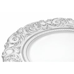 Fehér és ezüst dekor tálca - 35 cm   