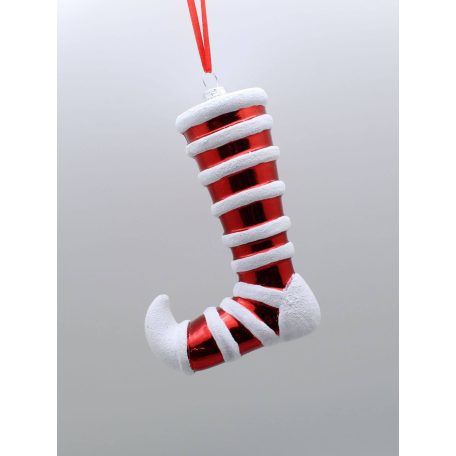 Fehér és piros függő karácsonyi dekorációs zokni - 14 cm