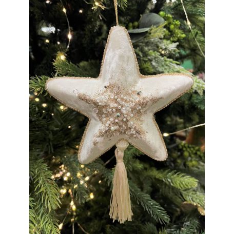 Fehér bársony karácsonyi csillag - 20 cm