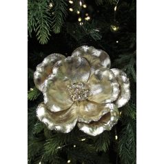Krém színű bársony mikulásvirág csipeszen - 18 cm 