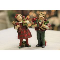    KlasszikuS karácsonyi figura fiú ajándékokkal - 12 cm   