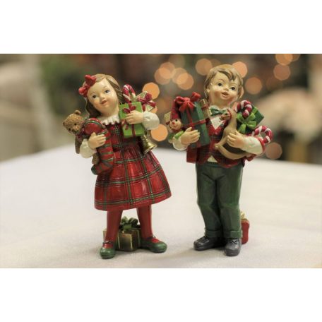  KlasszikuS karácsonyi figura fiú ajándékokkal - 12 cm   