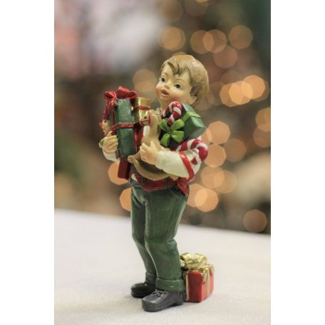  Klasszikus karácsonyi figura fiú ajándékokkal - 12 cm   