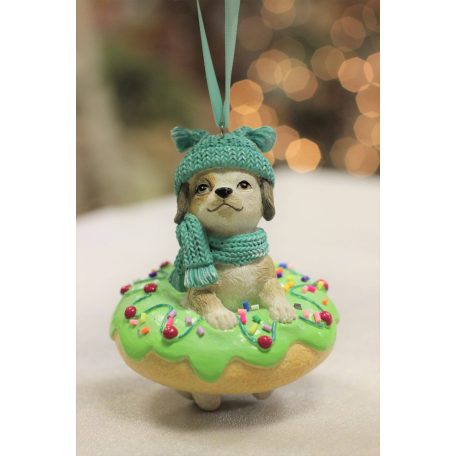 Pasztell kék karácsonyfadísz kutyus - 9 cm