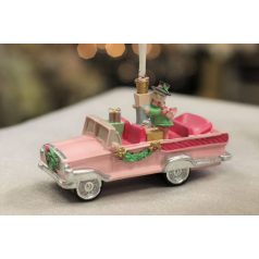 Pasztell rózsaszín karácsonyfadísz autó - 11 cm