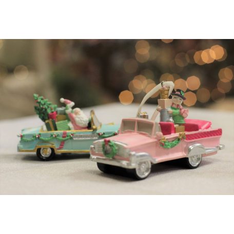 Pasztell rózsaszín karácsonyfadísz autó - 11 cm