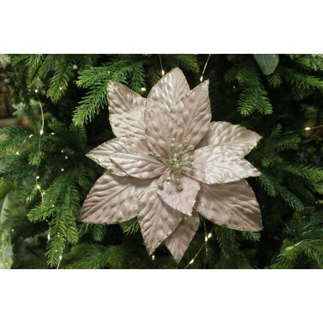 Rózsarany fényes karácsonyi rózsa - 26 cm 